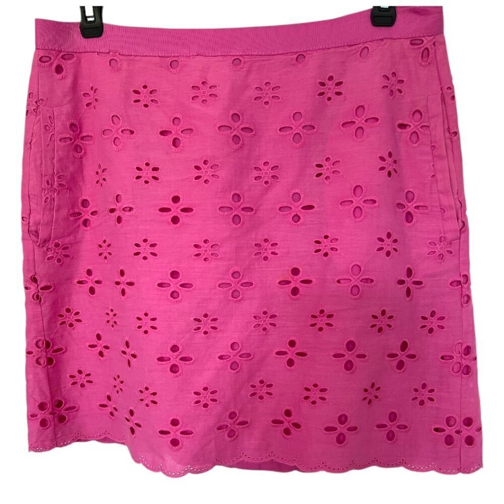 Ann Taylor LOFT Pink Coquette Eyelet Scalloped Mini Skirt Bright Preppy Size 4